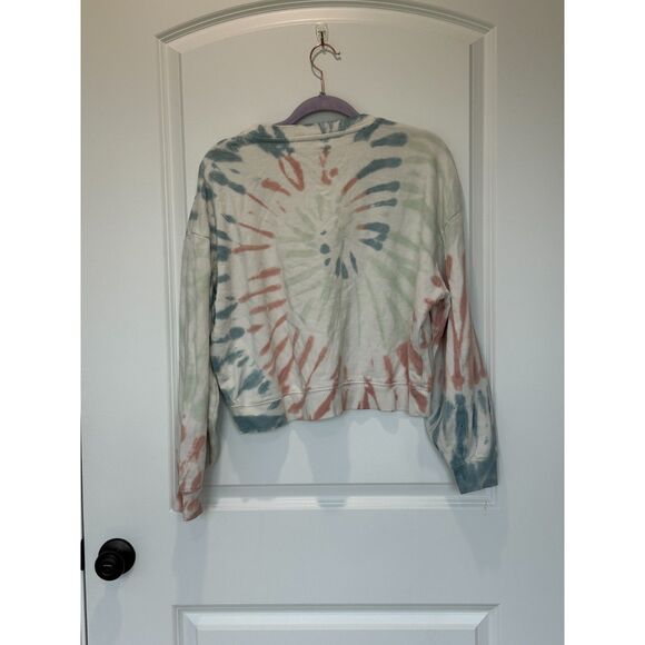 Z Supply Tie Dye Cropped Sweatshirt White Red Blue Size Medium - Picture 1 of 7